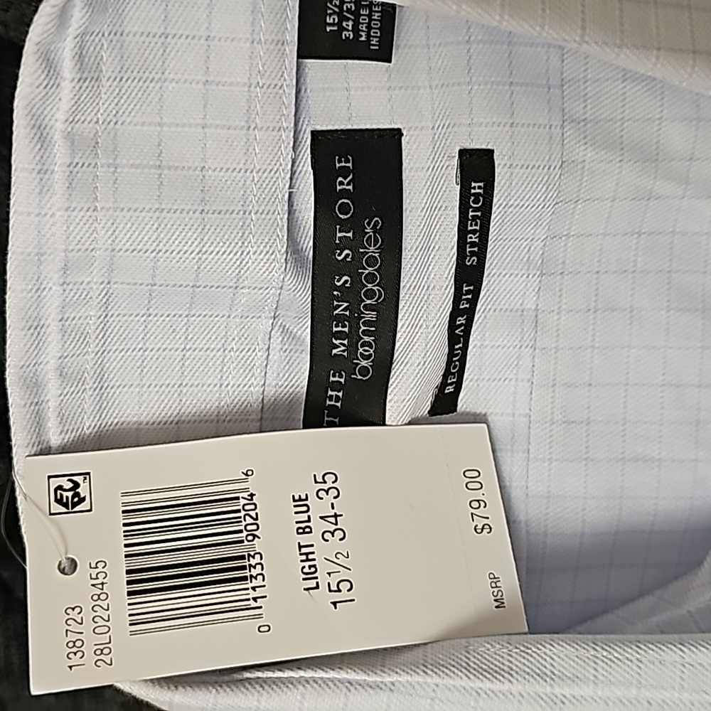The Men's Store at Bloomingdale's Reg fit Checked Dress Shirt Neck Size 15.5 New